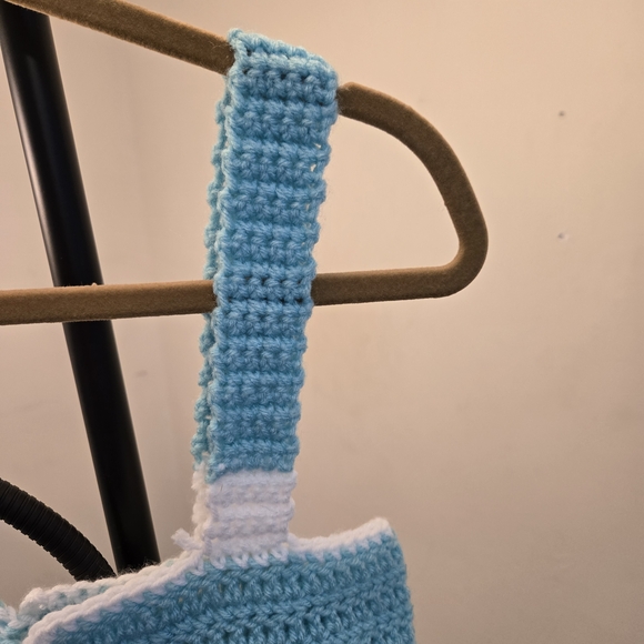 Sky Blue and White Crochet Crop Top - Picture 8 of 11